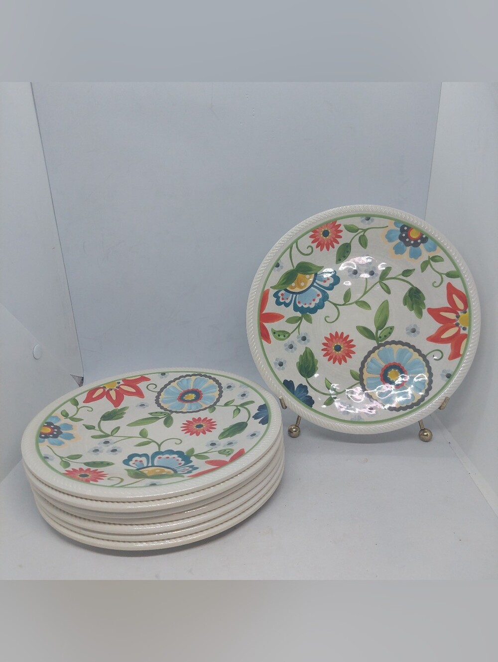 Threshold Melamine Salad Dessert Plates 8.5" Roped Vasaio Floral Design Set Of 8